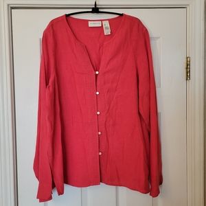 100% Linen Tunic Blouse Size L By Liz Claiborne